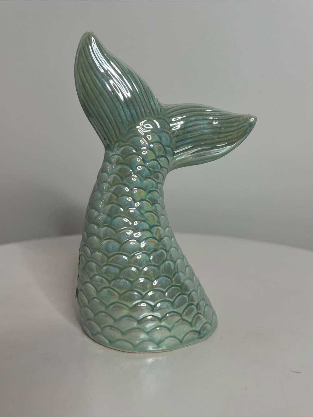 Glossy Seafoam Green Ceramic Mermaid Tail Accent